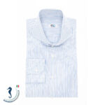 Camicia-Uomo-Sartoriale-Cotone-Righe-Blu-Verdi-Collo-Francese