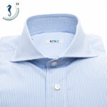 Camicia-Uomo-Sartoriale-Cotone-Righe-Blu-Collo-Francese