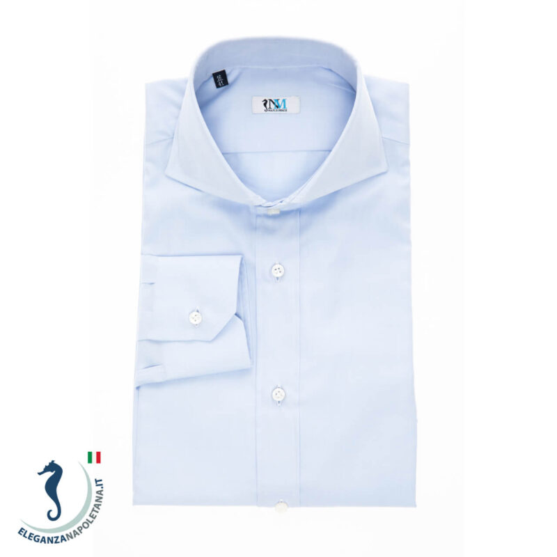 Camicia-Uomo-Sartoriale-Azzurra-Cotone-Collo-Francese